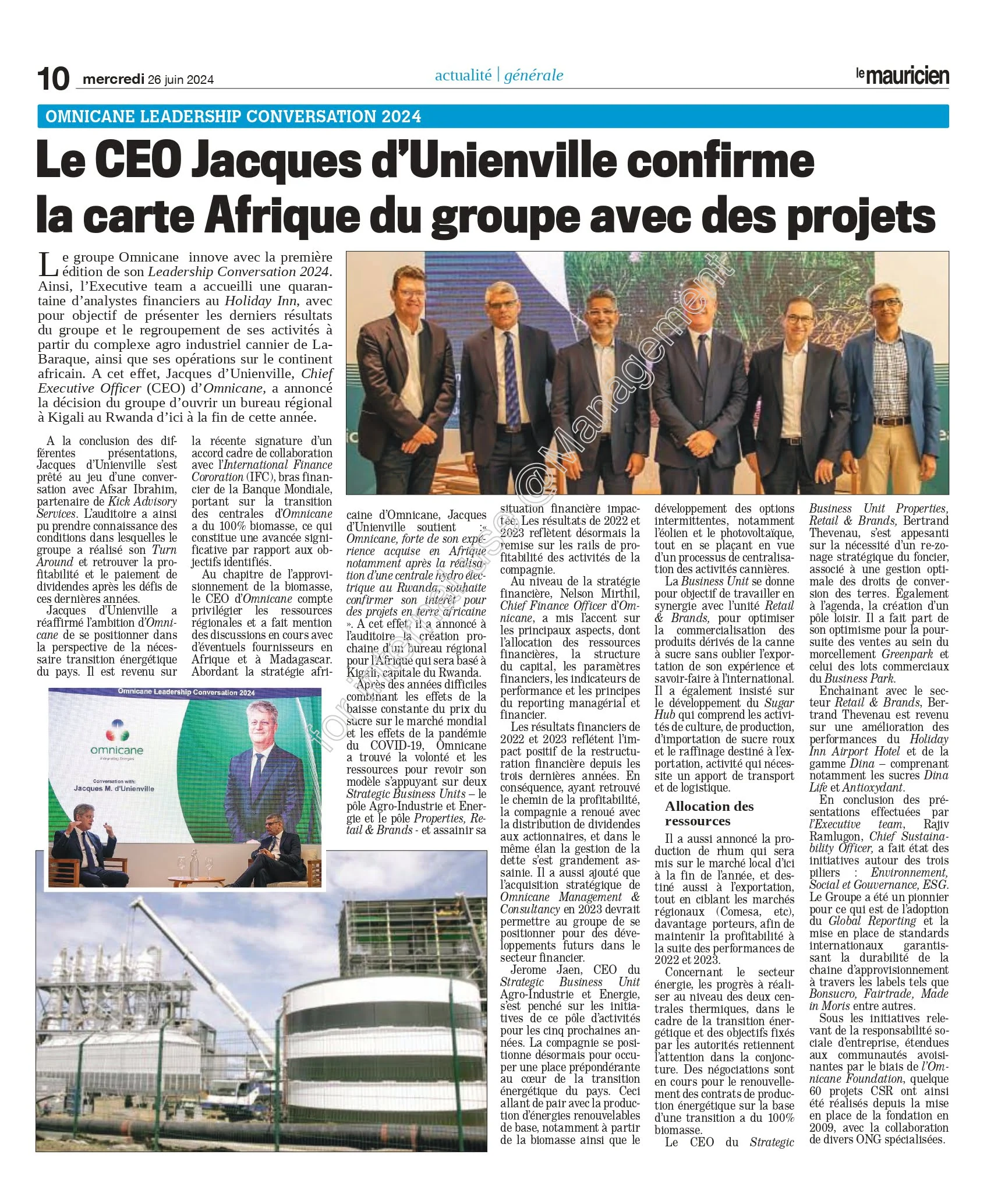 Le CEO Jacques díUnienville confirme la carte Afrique du groupe avec des projets